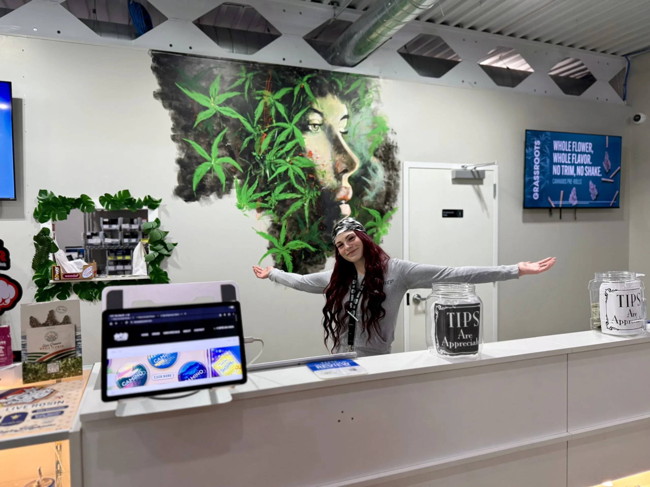 Bloomfield dispensary storefront with edible product displays