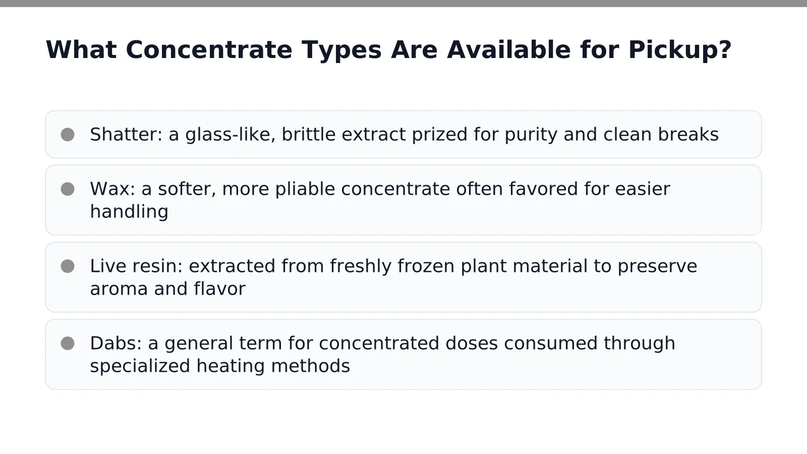 Assorted dabs, wax, shatter, and live resin concentrate containers