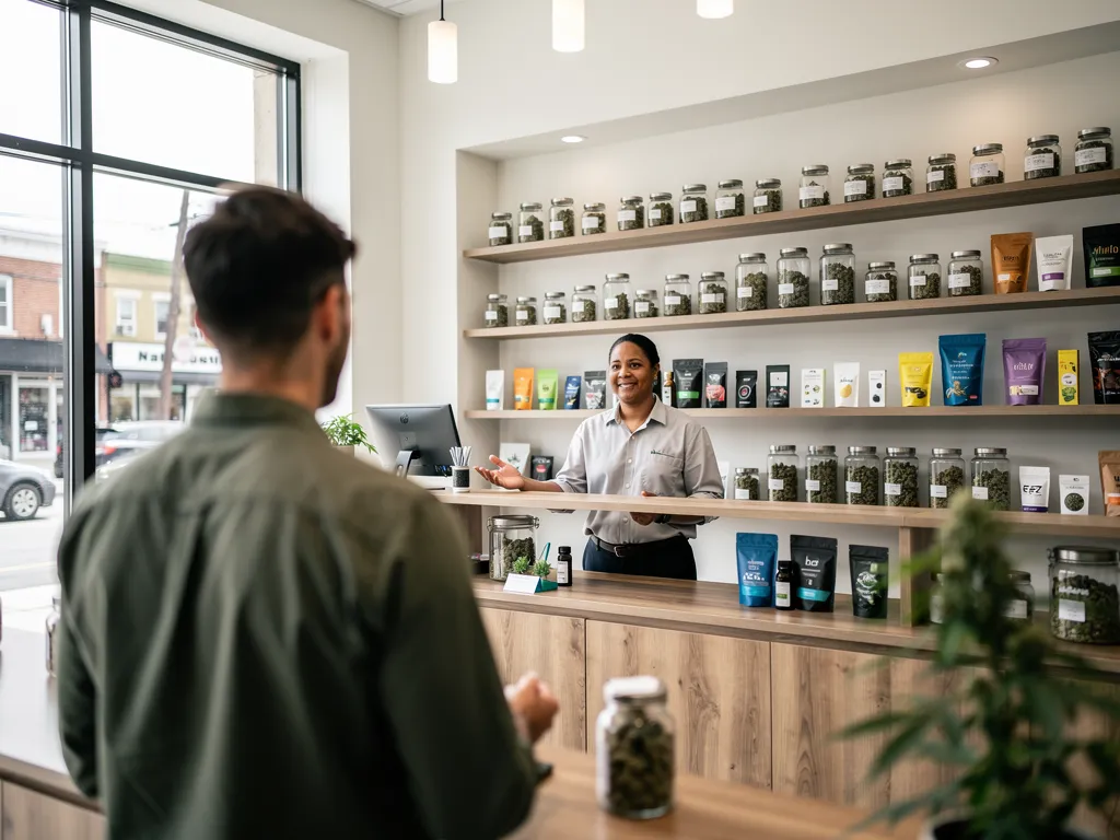 Checklist icons summarizing cannabis shopping tips for Bloomfield buyers