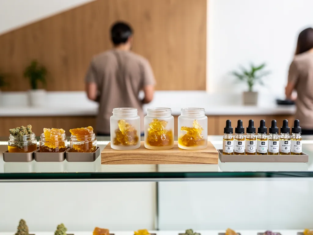 Wax, live resin, and distillate concentrate containers arranged by extraction type