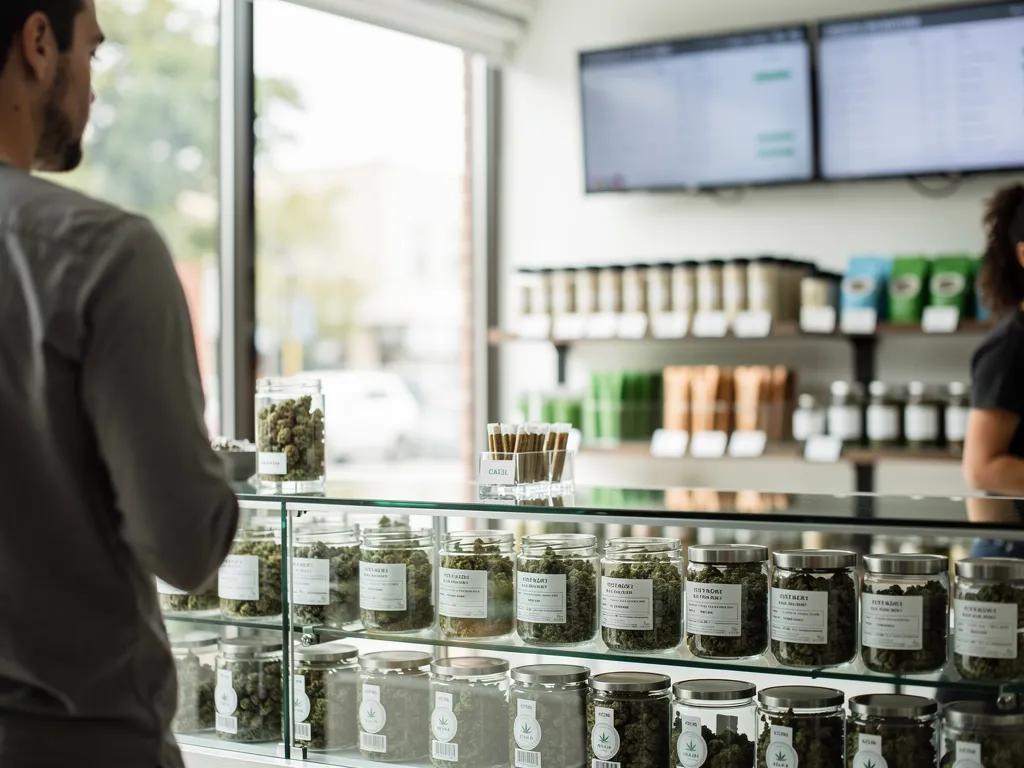 Customer browsing a live dispensary menu on a tablet screen