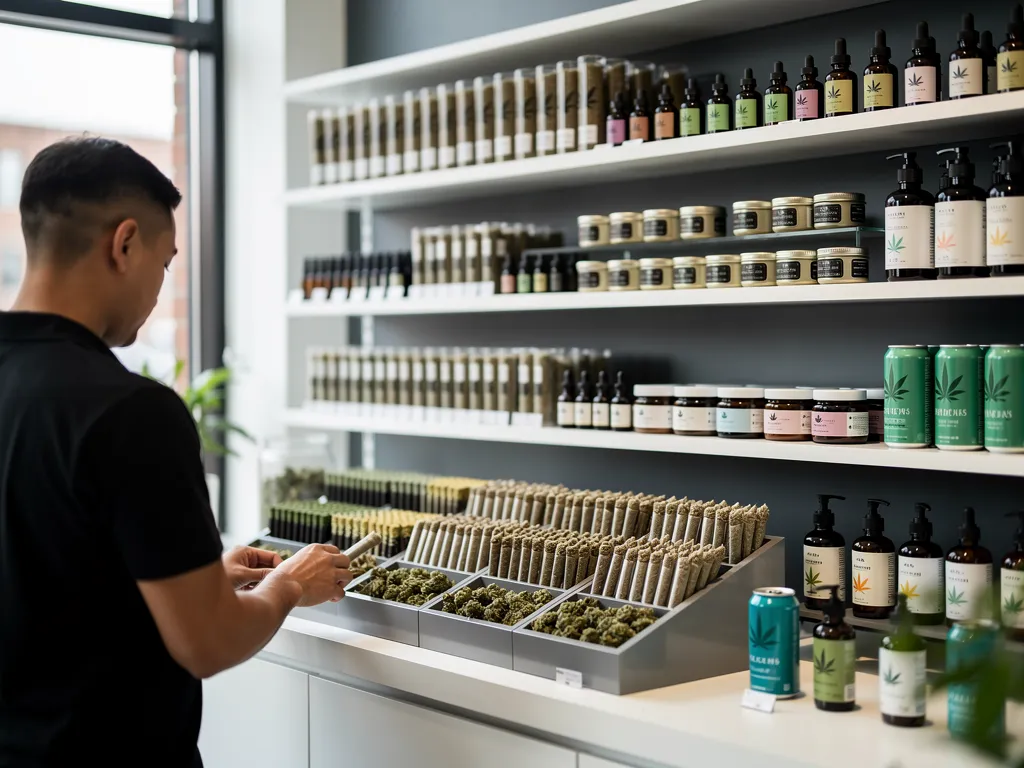 Pre-roll joints, tincture bottles, and topical containers displayed together